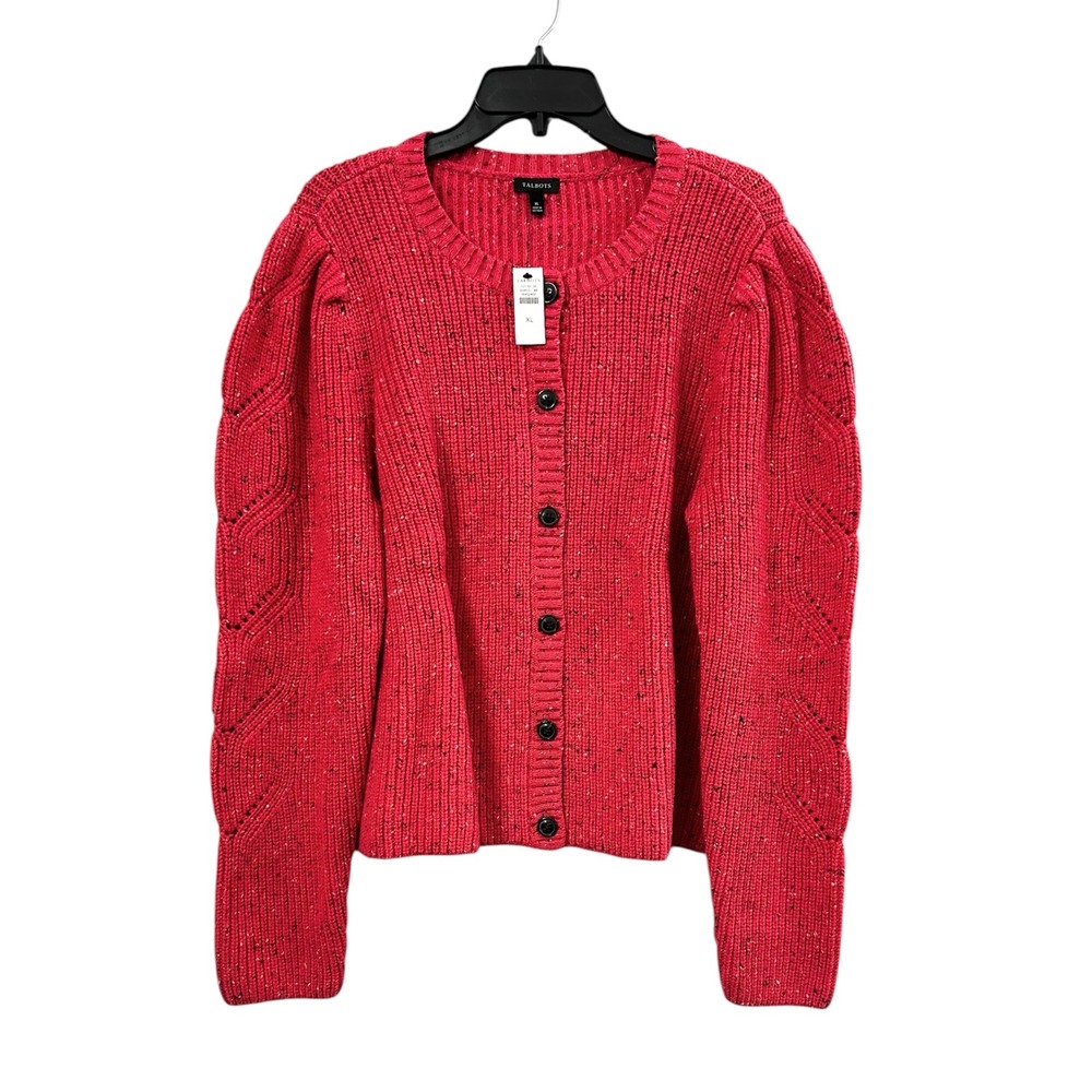 NWT Talbots Cardigan Red-Pink Speckled Sweater Cotton Blend Women's Size XL